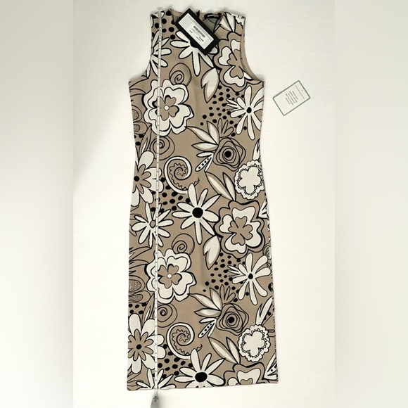 Kwaidan Editions 36 FLORAL JACQUARD PENCIL DRESS IN BEIGE MULTI MIDI - Picture 8 of 13